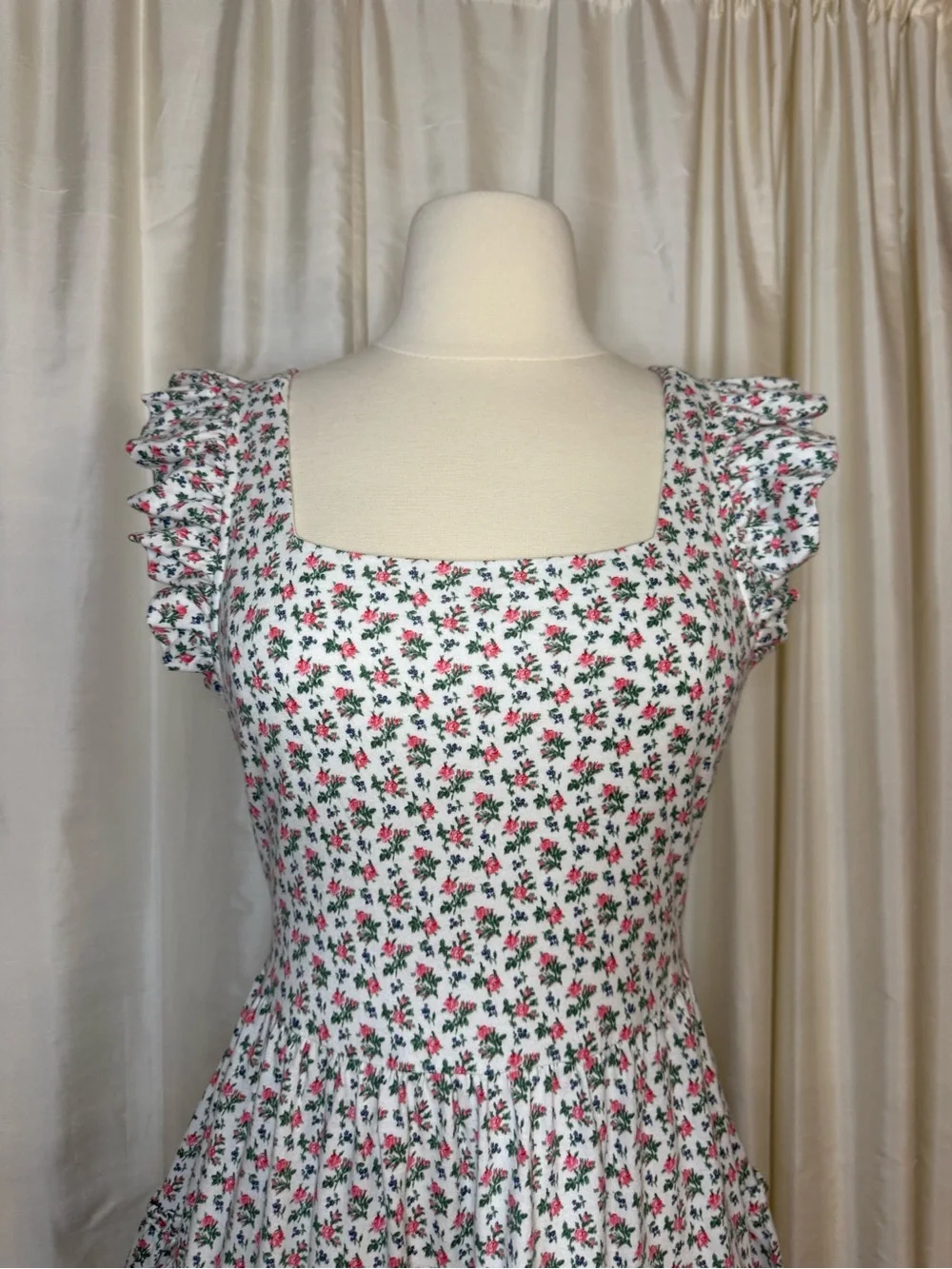Ralph Lauren White Floral Tiered Sundress with Pink and Green Accents